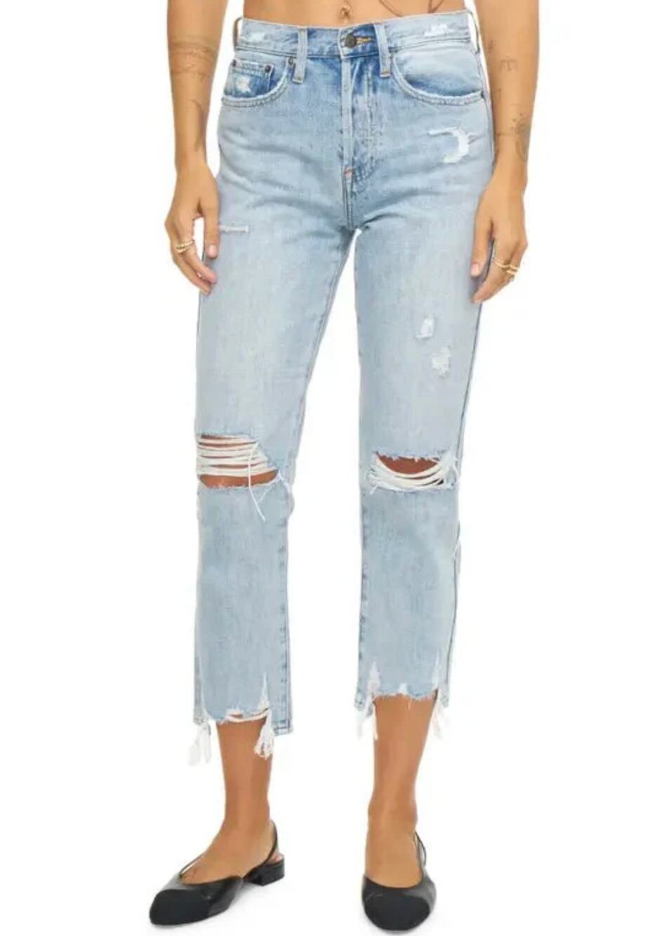 Pistola Charlie High Rise Classic Straight Ankle Jeans Distressed Button Blue 25